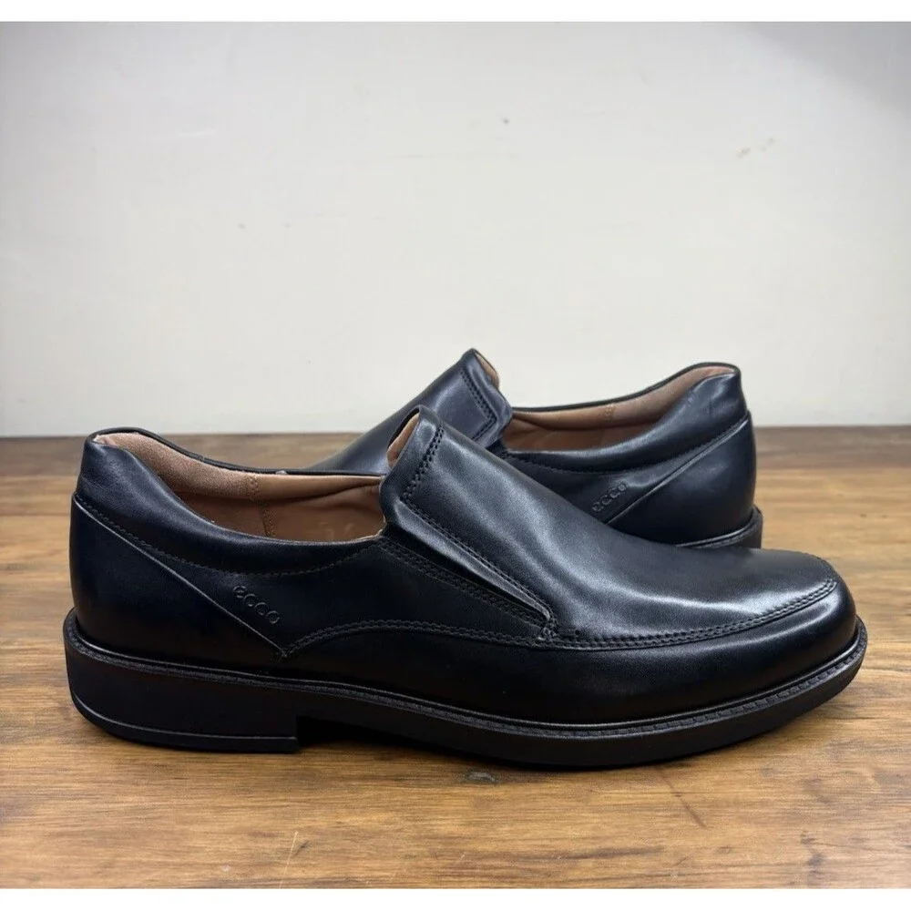 ECCO Holton Black Leather Loafer Apron Toe Slip On Dress Shoe Men's EU 46 US 12